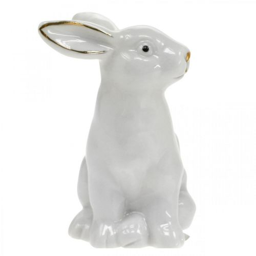 Itens Decoração de Páscoa de coelho de cerâmica, coelho de Páscoa branco dourado, altura 7,5 cm, 4 peças