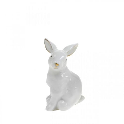 Itens Decoração de Páscoa de coelho de cerâmica, coelho de Páscoa branco dourado, altura 7,5 cm, 4 peças