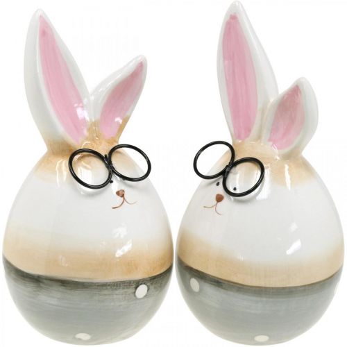 Floristik24 Coelhinhos de páscoa de cerâmica com óculos, par de coelhinhos de decoração de páscoa H19cm 2pcs
