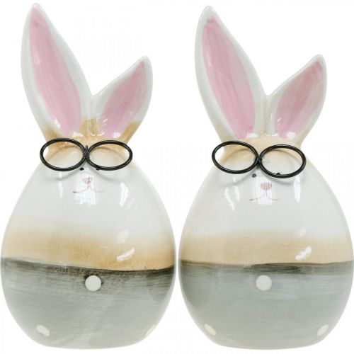 Floristik24 Coelhinhos de páscoa de cerâmica com óculos, par de coelhinhos de decoração de páscoa H19cm 2pcs