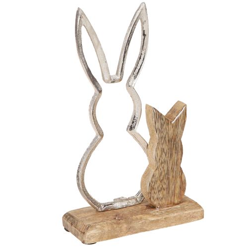 Coelho Decorativo Metal &amp; Madeira – Figura moderna de Páscoa em design natural 22cm 2 pcs
