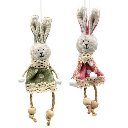 Floristik24 Tecido de coelho para pendurar rosa/verde 12cm 6p