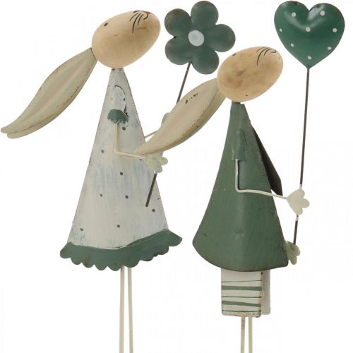 Floristik24 Decoração de Páscoa de Metal Primavera Coelhinho da Páscoa Casal Decoração de Mesa Verde Bege L29,5/31,5cm Conjunto de 2