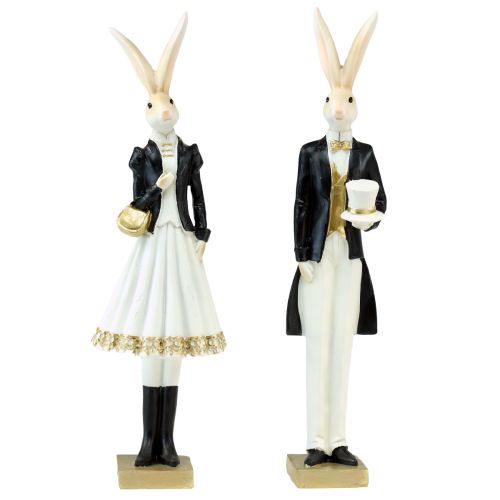 Floristik24 Decoração de coelho par de coelhos preto ouro branco decoração de mesa H32cm 2 unidades
