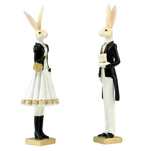 Floristik24 Decoração de coelho par de coelhos preto ouro branco decoração de mesa H32cm 2 unidades