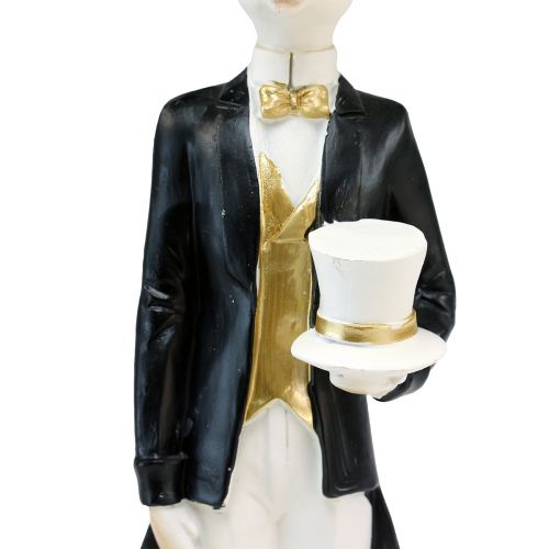 Floristik24 Decoração de coelho par de coelhos preto ouro branco decoração de mesa H32cm 2 unidades