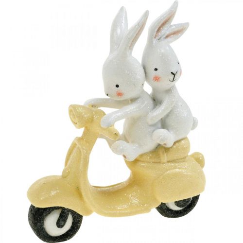 Floristik24 Decoração de primavera com purpurina, coelhinho na scooter, decoração de Páscoa A9cm L7,5cm 3 peças