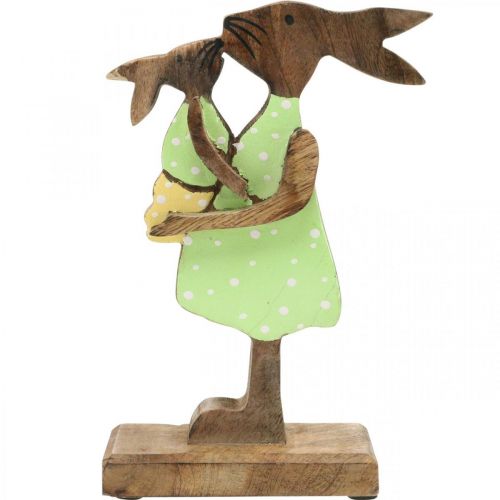 Itens Coelhinho mãe com filho, decoração de páscoa, primavera, coelhinho da páscoa madeira, natural, verde, amarelo A22cm