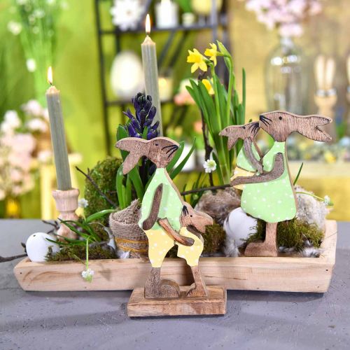 Itens Coelhinho mãe com filho, decoração de páscoa, primavera, coelhinho da páscoa madeira, natural, verde, amarelo A22cm