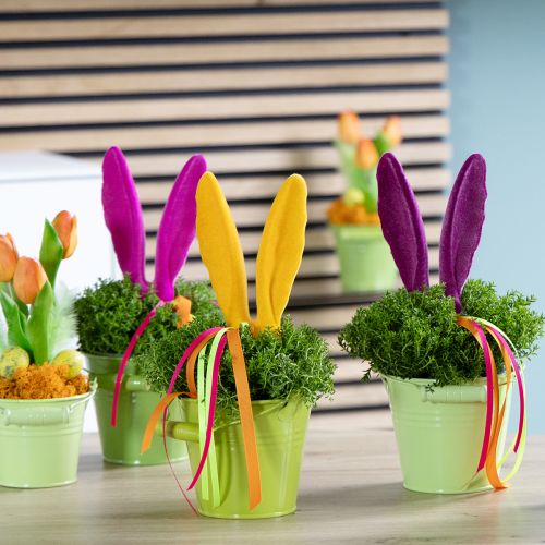 Itens Orelhas de coelho aveludadas para decoração de Páscoa em palito, ideais para arranjos florais, 31 cm, conjunto com 4 peças.