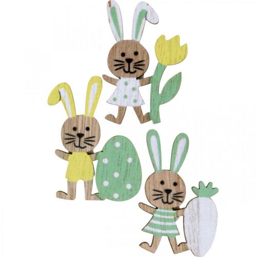 Floristik24 Decoração espalhada de Páscoa, coelhinhos com ovo, flor e cenoura, coelhinho da Páscoa, pedaços espalhados com ponto de cola Alt.5cm 48 peças