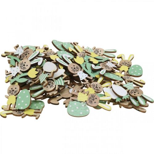 Floristik24 Decoração espalhada de Páscoa, coelhinhos com ovo, flor e cenoura, coelhinho da Páscoa, pedaços espalhados com ponto de cola Alt.5cm 48 peças