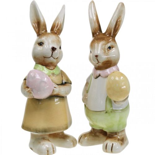 Floristik24 Coelhinhos de Páscoa Deco com ovo, Coelhinhos de decoração de Páscoa, cerâmica, H24cm 2pcs
