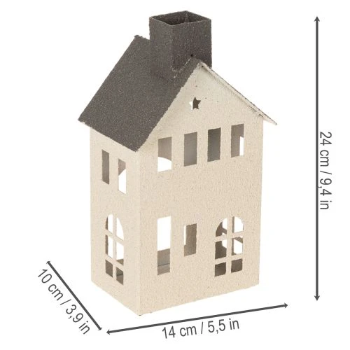 Casa decorativa de metal com chaminé e janela, 24 cm | Floristik24.pt