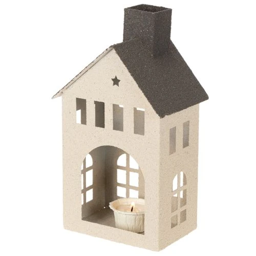 Casa decorativa de metal com chaminé e janela, 24 cm | Floristik24.pt