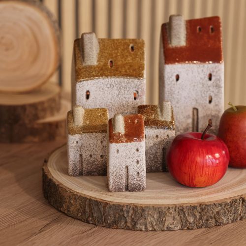 Conjunto de miniaturas de casas decorativas em cerâmica, para decoração de mesa, 9 cm, 3 peças | Floristik24.pt