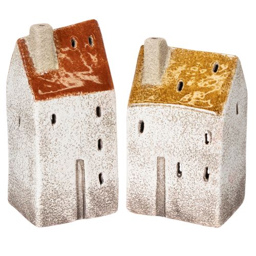 Casinha decorativa de cerâmica com chaminé, para vela pequena, outono e inverno, 13 cm, 2 peças. comprar | Floristik24.pt