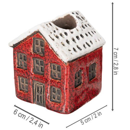 Castiçal de cerâmica, casinha decorativa com neve para decoração de mesa, 7 cm, 2 peças | Floristik24.pt
