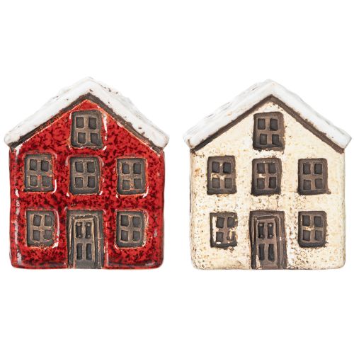 Castiçal de cerâmica, casinha decorativa com neve para decoração de mesa, 7 cm, 2 peças | Floristik24.pt
