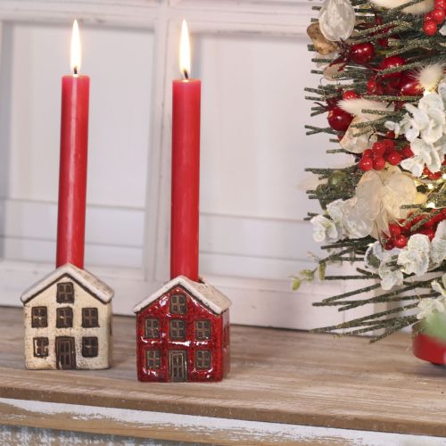 Castiçal de cerâmica, casinha decorativa com neve para decoração de mesa, 7 cm, 2 peças | Floristik24.pt