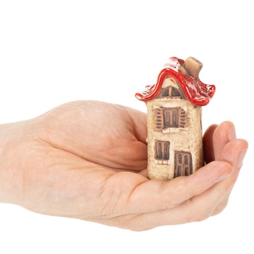 Conjunto de decoração de casinhas de cerâmica, casinhas pequenas com telhado vermelho, 8 cm, 2 peças. | Floristik24.pt