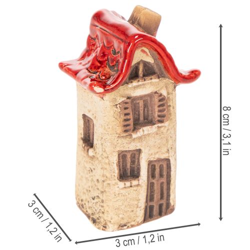 Conjunto de decoração de casinhas de cerâmica, casinhas pequenas com telhado vermelho, 8 cm, 2 peças. | Floristik24.pt