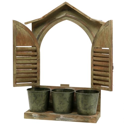 Floristik24 Janela decorativa de madeira com 3 vasos de flores Alt.49cm