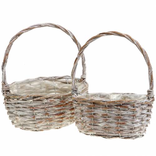Floristik24 Pega cesta oval branca natural lavada 22x16 / 19x14cm conjunto de 2