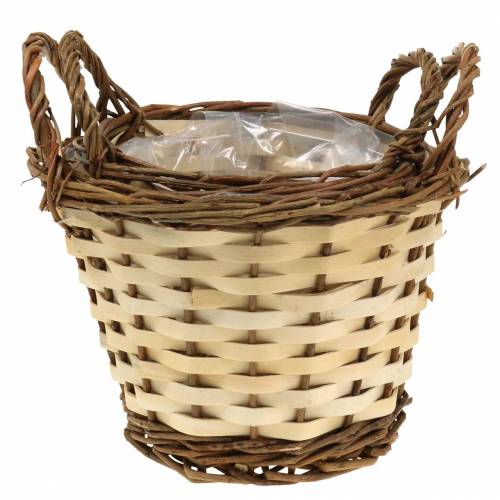 Floristik24 Cesta de páscoa plantador com alças de creme redondo, marrom Ø15 / 18cm, conjunto de 2