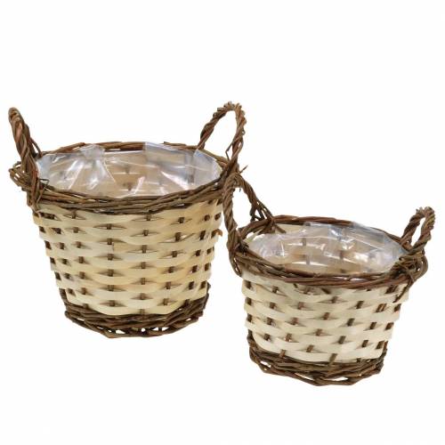 Floristik24 Cesta de páscoa plantador com alças de creme redondo, marrom Ø15 / 18cm, conjunto de 2