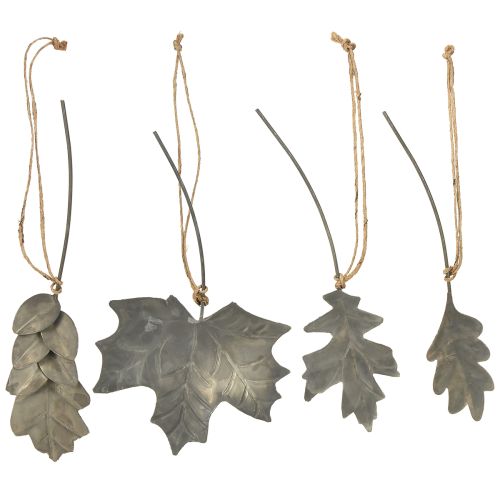 Folhas decorativas de outono metal cinza prateado L20cm 4uds