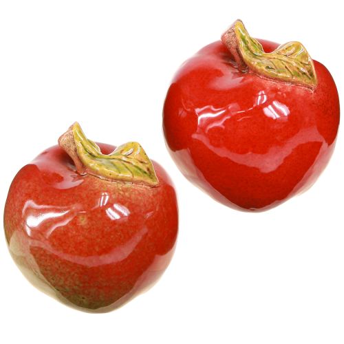 Decoração de outono cerâmica maçãs decoração de mesa vermelho verde H9cm 2 peças