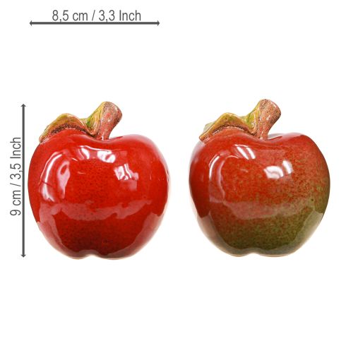 Itens Decoração de outono cerâmica maçãs decoração de mesa vermelho verde H9cm 2 peças