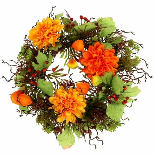 Floristik24 Grinalda de outono Ø30cm com temas de crisame laranja