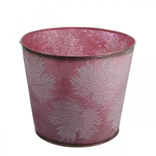 Floristik24 Pote de outono, balde de plantas, decoração em metal com folhas vinho tinto Ø25,5cm A22cm