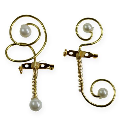 Floristik24 Alfinete de casamento com pérolas, ouro 8cm 24 un
