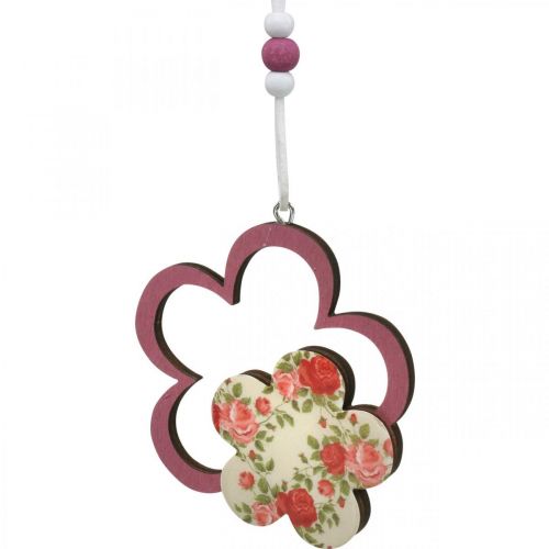 Itens Pingente de primavera, flor de coração de borboleta, decoração de madeira com padrão de flores H8.5/9/7.5cm 6pcs