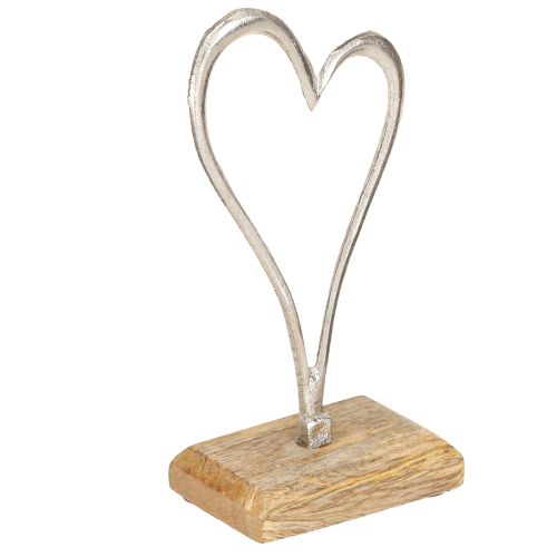 Itens Decoração de coração Metal Madeira Base Natural Prata H15.5cm 3 Pcs