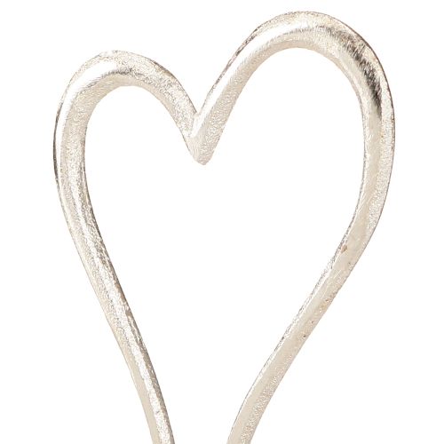 Itens Decoração de coração Metal Madeira Base Natural Prata H15.5cm 3 Pcs