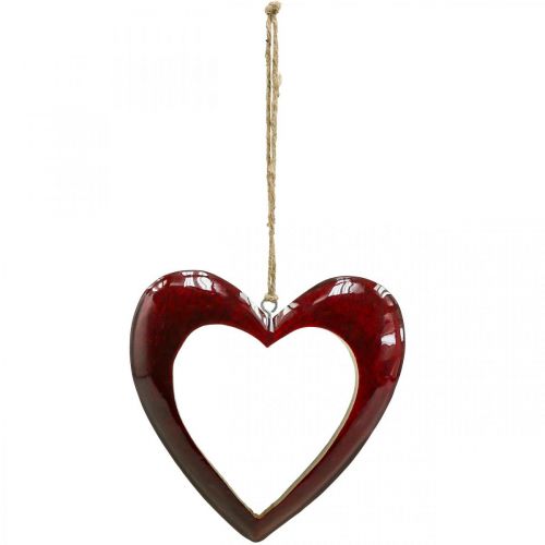 Floristik24 Coração de madeira, coração decorativo para pendurar, coração decorativo vermelho H15cm