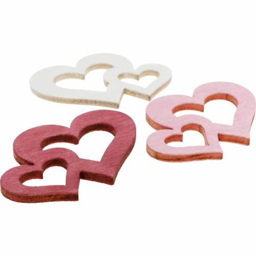Floristik24 Corações de madeira, itens espalhados para decoração de mesa, Dia dos Namorados, decoração de casamento, coração duplo 72 peças