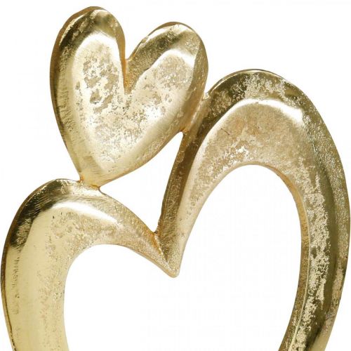 Floristik24 Coração de metal dourado, coração decorativo em madeira de manga, decoração de mesa, coração duplo, Dia dos Namorados