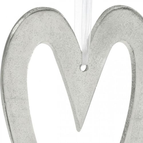 Floristik24 Coração decorativo para pendurar decoração de casamento de alumínio prateado 22 × 12cm