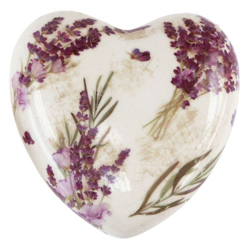 Floristik24 Decoração de coração decoração de cerâmica lavanda decoração de mesa faiança 8.5cm