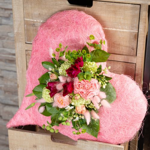 Floristik24 Decoração coração com fibras de sisal coração de sisal rosa claro 40x40cm