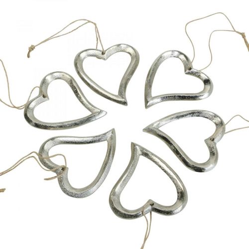 Itens Decoração de coração para pendurar coração de metal prata 7,5 × 8,5 cm 6 peças