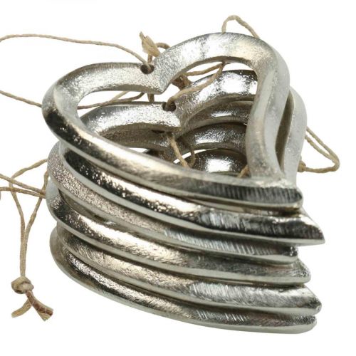 Floristik24 Decoração de coração para pendurar coração de metal prata 7,5 × 8,5 cm 6 peças