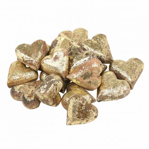 Floristik24 Corações feitos de madeira natural, dourada, prata Madeira de manga 3,5–4,2cm × 3,6–4,5cm 18pcs