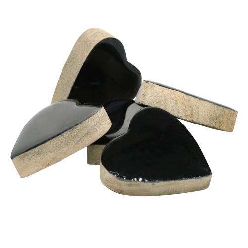 Floristik24 Corações em madeira de mangueira esmaltada natural, preto 4,3cm × 4,6cm 16 unid.