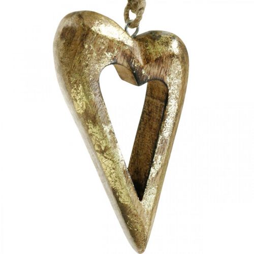Itens Coração Déco, efeito de ouro de madeira de manga, decoração de madeira para pendurar 13,5 cm × 7 cm 4 unidades